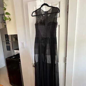 BCBGMaxazria Women Silk Alai Bandage Maxi Bandage Dress Black/Striped Sheer M